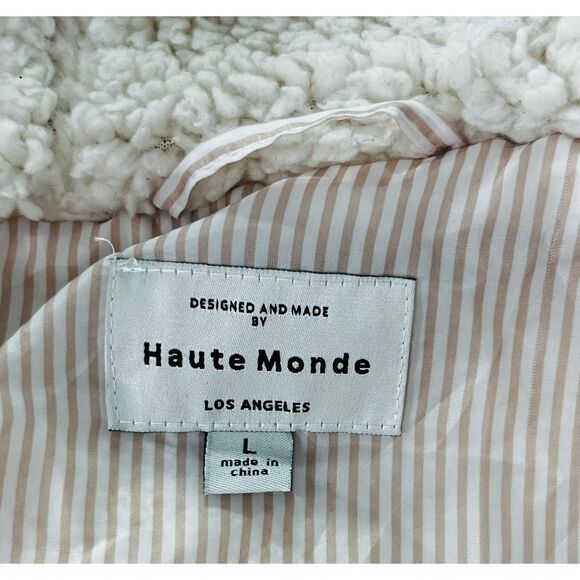 Haute Monde Ivory Faux Fur Coat Gold Hardware Hooded Pockets Womens‎ Large - Picture 6 of 8